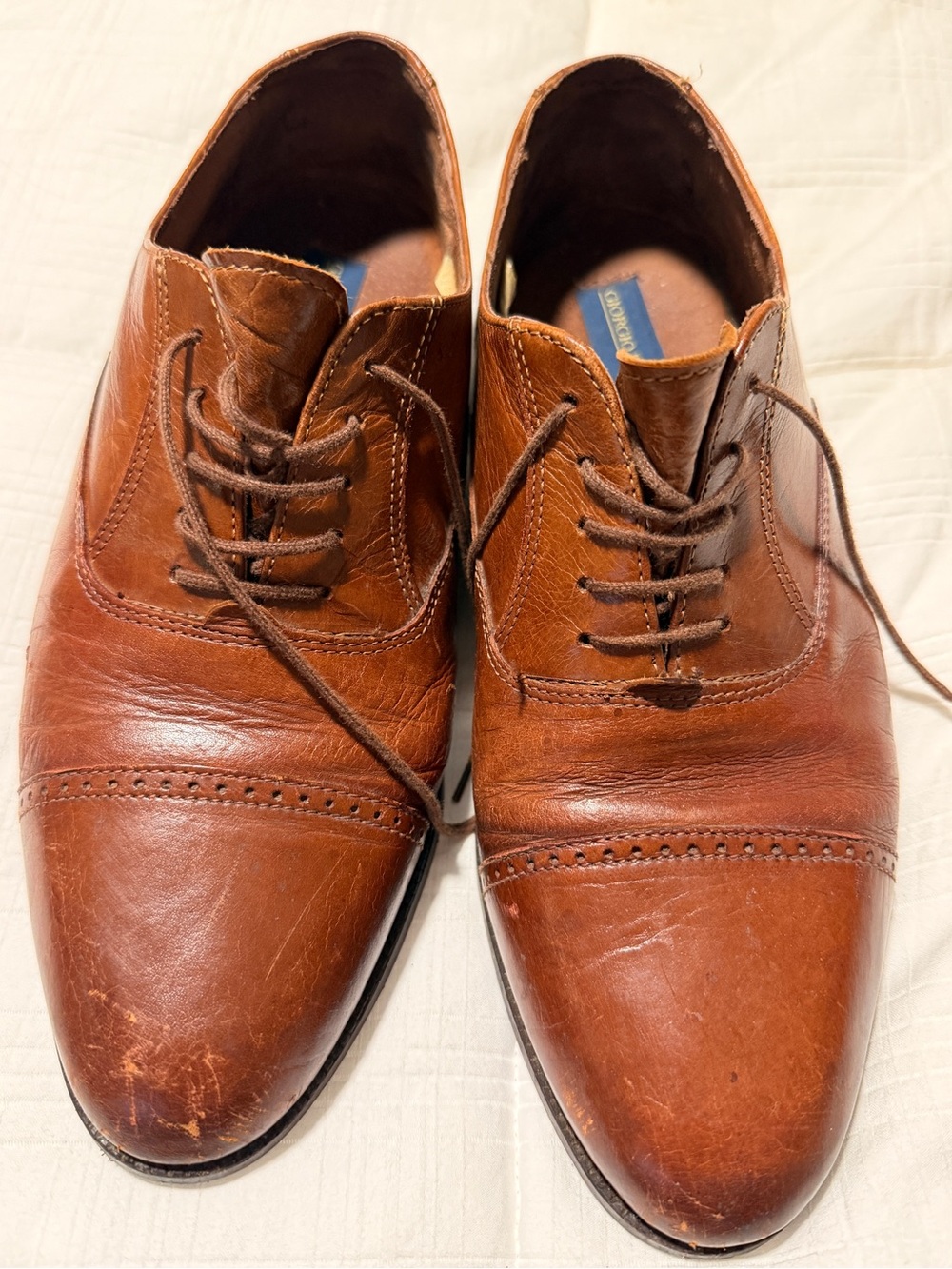 Vintage style Giorgio Brutini Men's Cognac Brown Leather Cap-Toe Oxfords